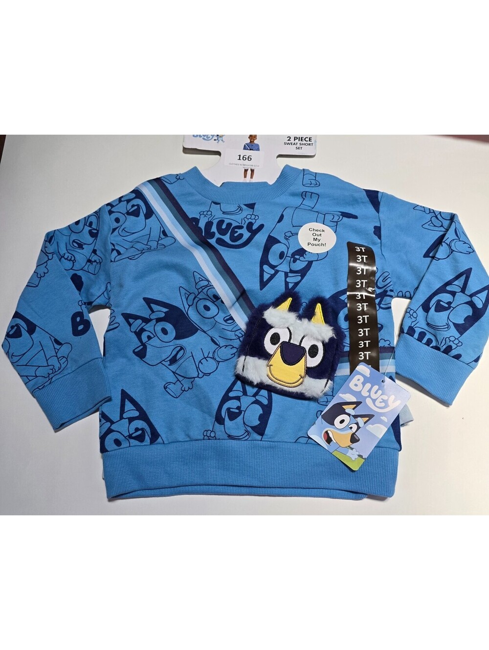 Bluey Fuzzy Pouch 2-Piece Outfit Set | Size 3T | NWT | Adorable Character Pocket